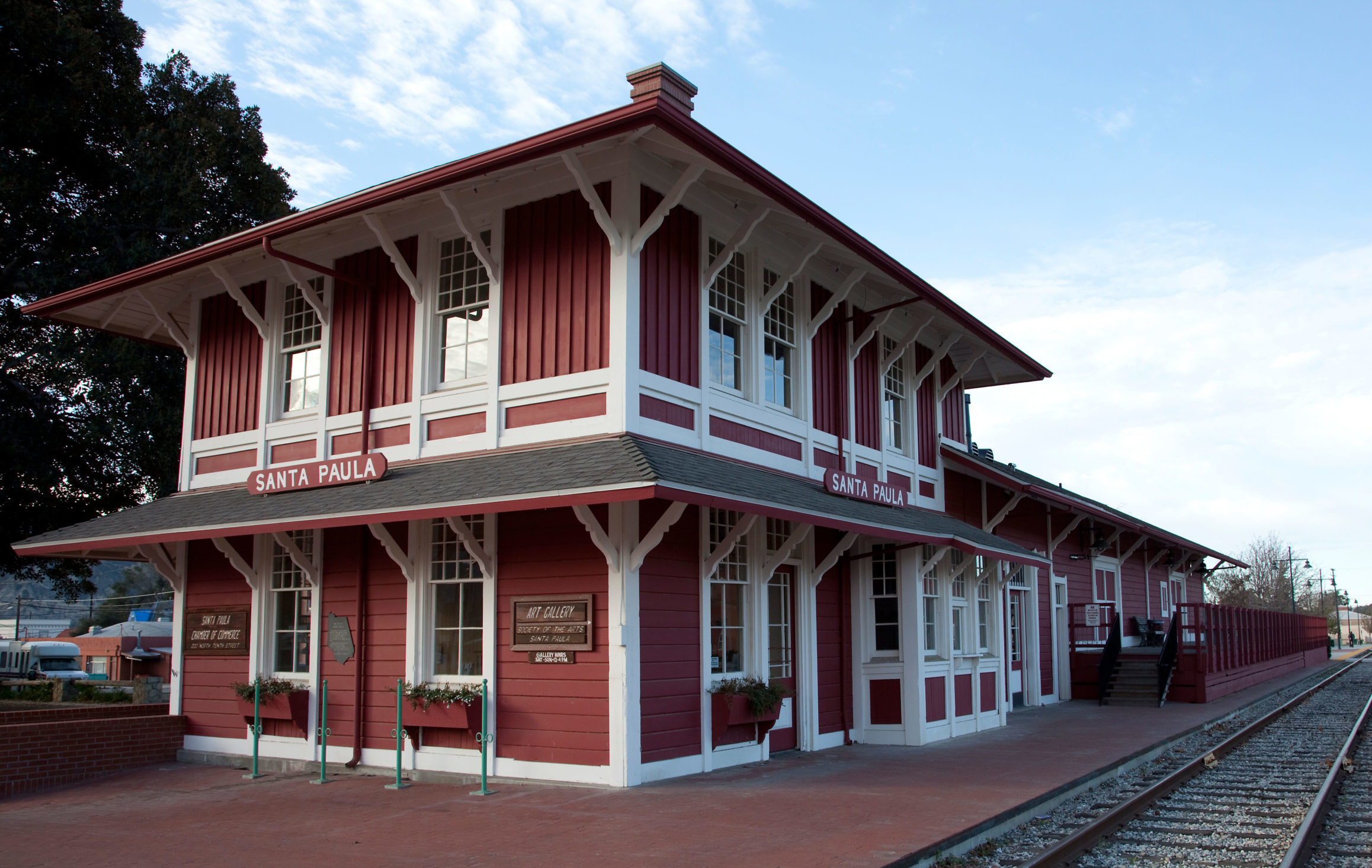 The historic 1887 Southern Pacific Railroad Depot in Santa Paula California, located in Ventura County, north of Los Angeles.